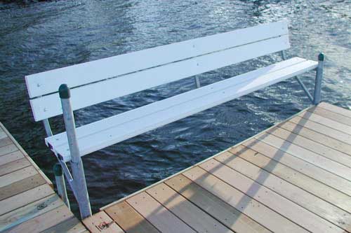 Comfortable polybench seating accessory installed for lakeside relaxation on Lake Minnetonka