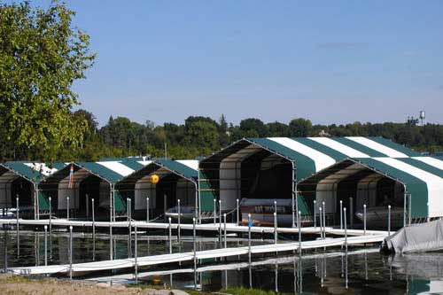 Custom-built boathouses on Lake Minnetonka offering boat protection and lakeside beauty
