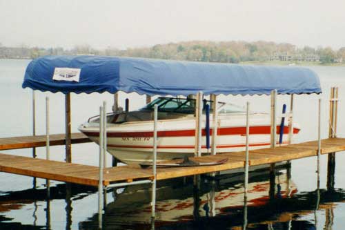 Durable aluminum boat lift installed on Lake Minnetonka dock for safe and easy boat storage