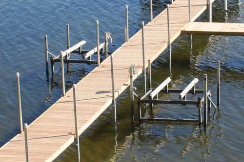 Durable aluminum boat lift installed on Lake Minnetonka dock for safe and easy boat storage